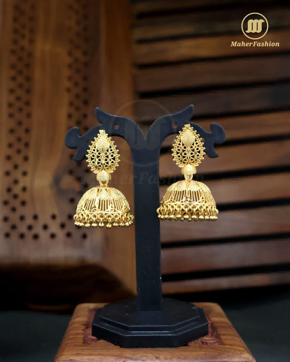 Floral American Diamond Gold beads Maharashtrian Jhumka